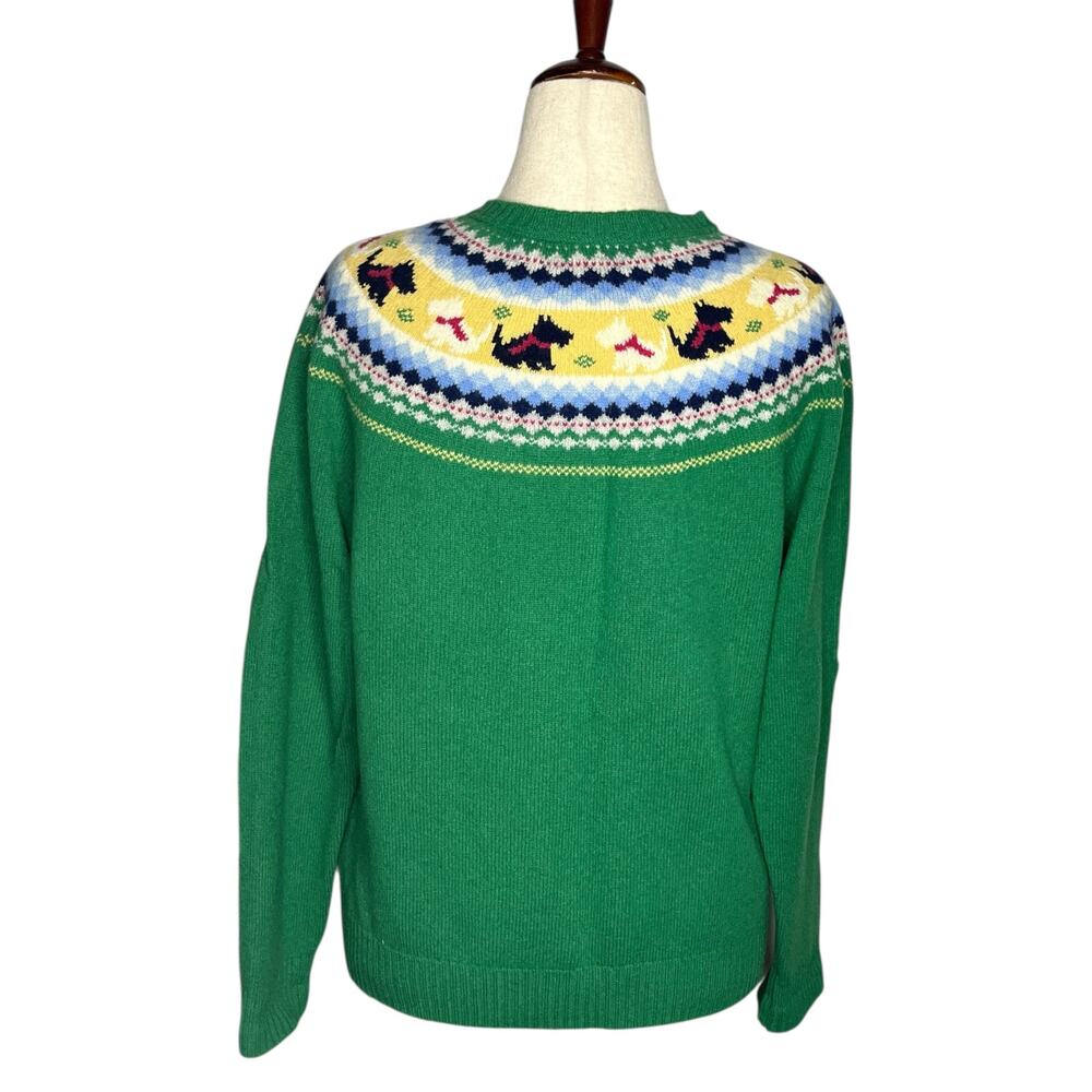 L.L. Bean Sweater Womens XL Green Scottie Dog Lambswool Fair Isle Button Front - Picture 3 of 8